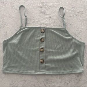 Pink Lily Mint Button-Front Ribbed Tank Top